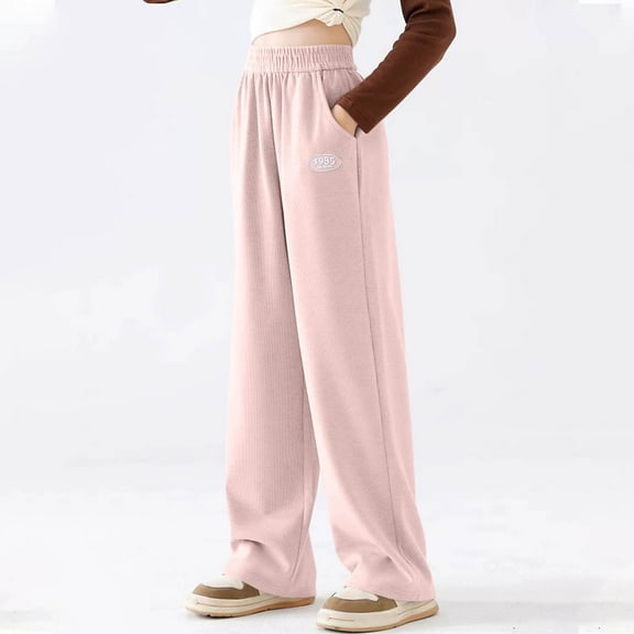 ATOGUTA Sweatpants for Girls Casual High Waist Wide Leg Pants Kids Pink, Size 3T-14