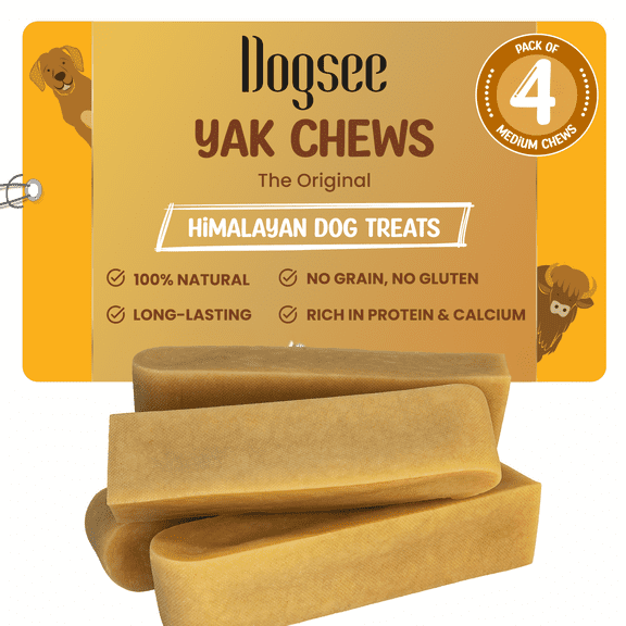 Dogsee Original Himalayan Yak Chews for Dogs (Medium - 4 Bars) | 100% Natural | No Grain, No Gluten | for Teeth Cleaning
