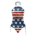 thumbnail image 4 of Bjutir Patriotic Swimsuits For Women Summer Patriotic Plus Size Ruched Usa Flag Print Two Piece Swimsuits Mid Waisted Halter Neck Beach Vacation Swimwear Women Tankini Set Sky Blue L, 4 of 5