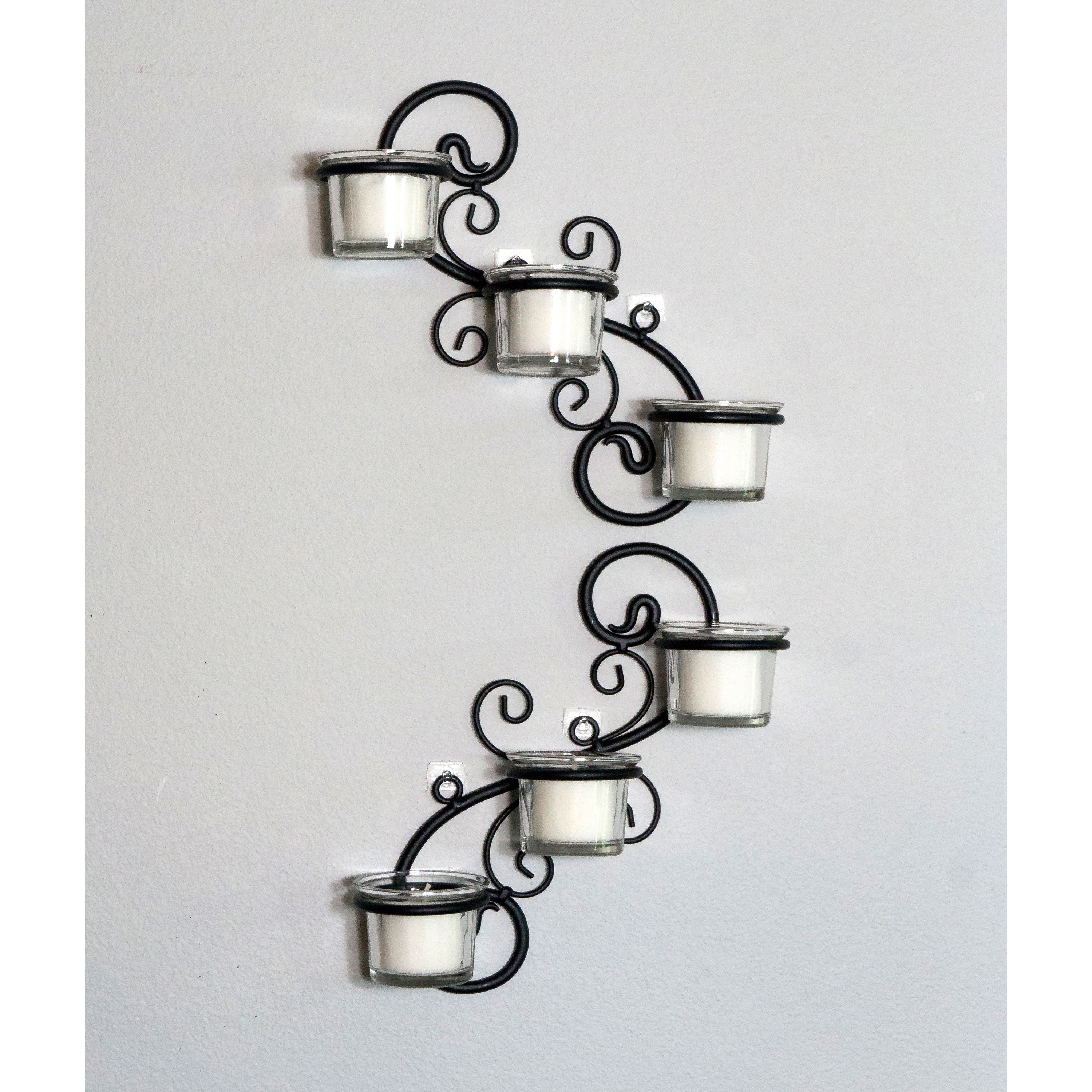 Stonebriar Collection Stonebriar Decorative Tea Light Candle Holder Wall Sconce Set, Black, Set of 2