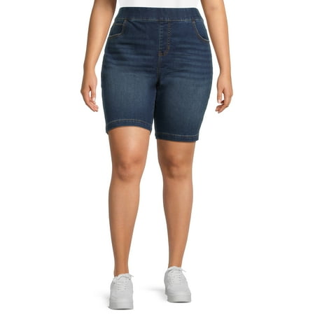 Terra & Sky Women's Plus Size Pull On Bermuda Shorts, 9" Inseam
