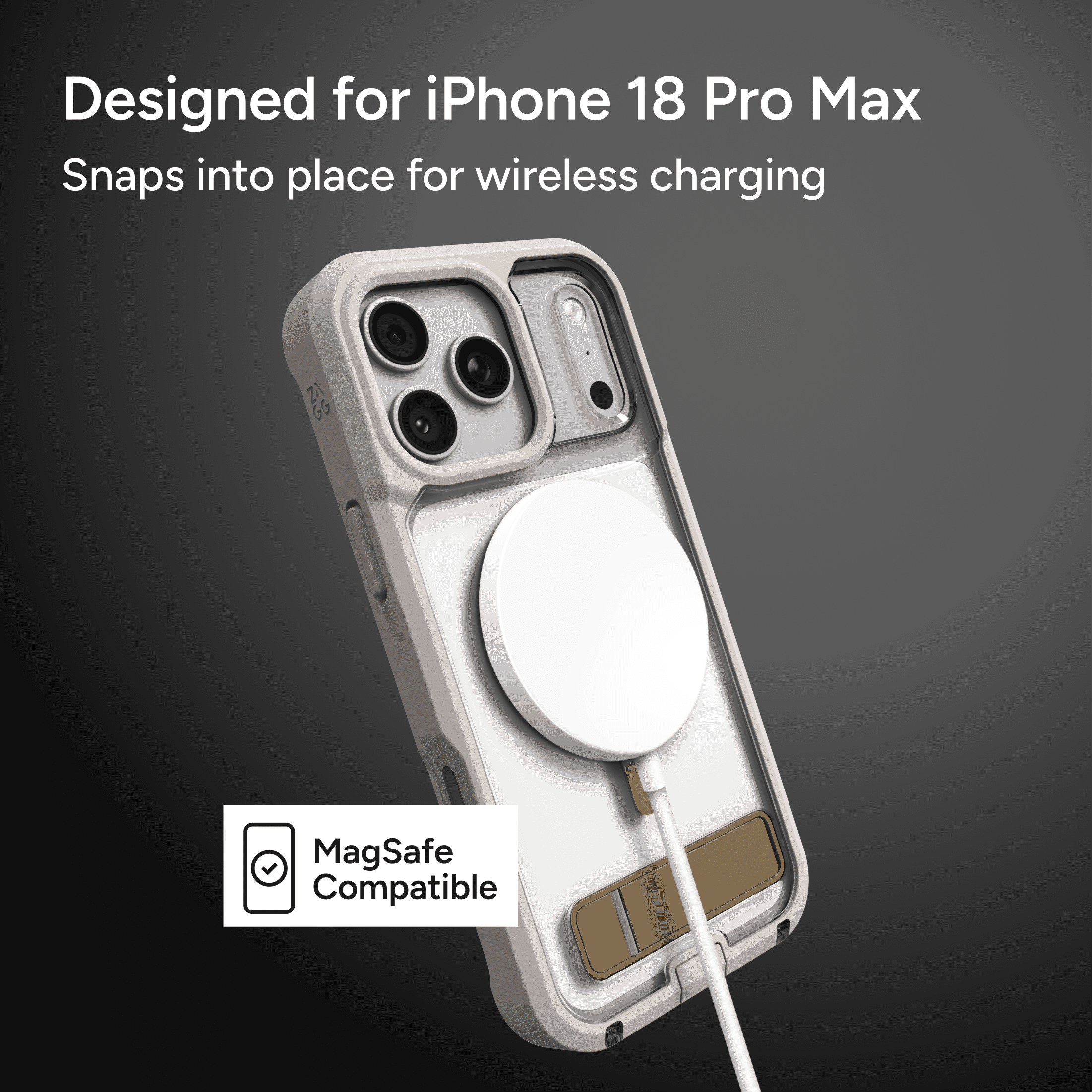 ZAGG Rugged Case - Apple iPhone 18 Pro Max & 17 Pro Max Case with MagSafe and Built-In Kickstand – Clear/Sandstone