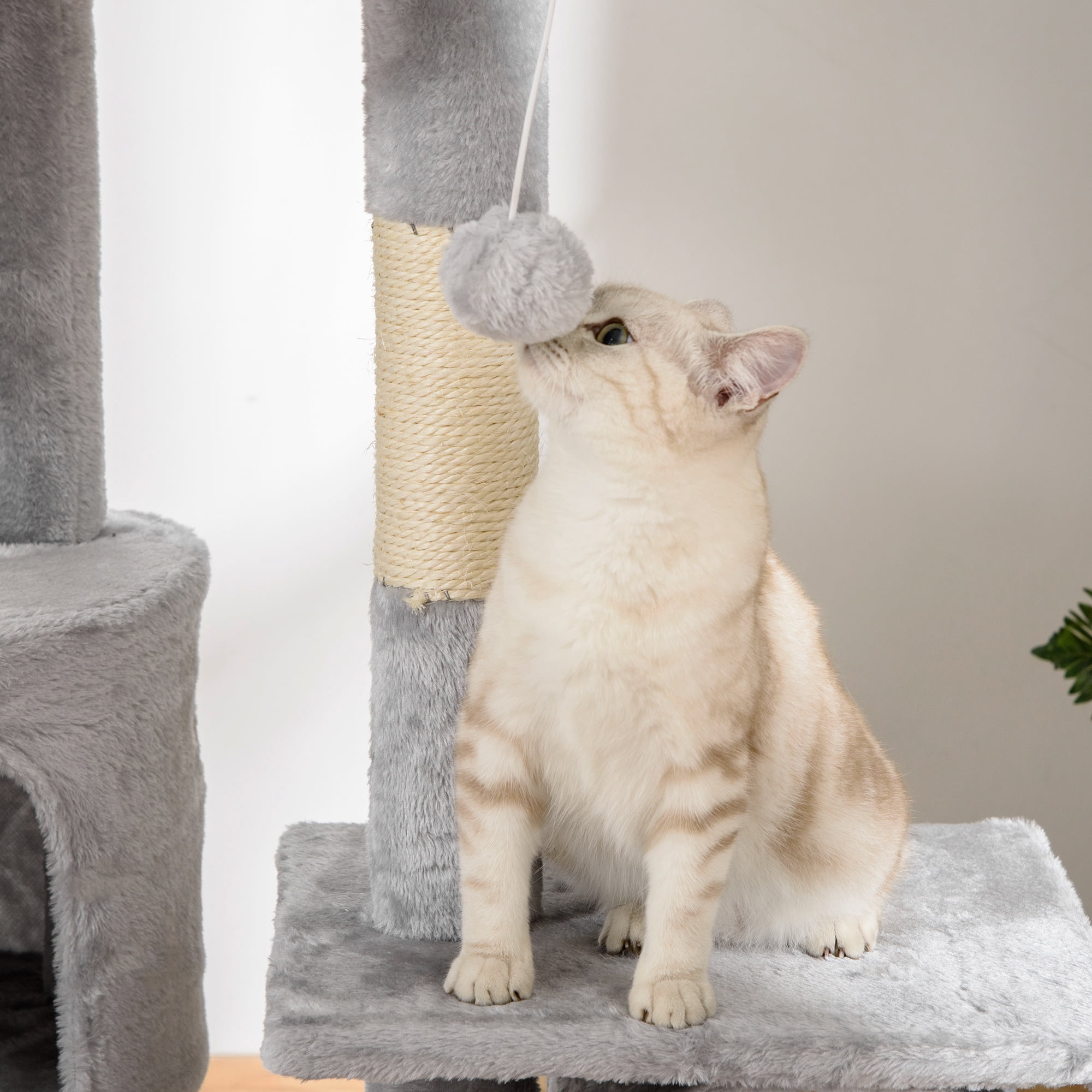PawHut Floor to Ceiling Cat Tree, 94.5"-102.5" Height Adjustable Cat Climbing Tower with Scratching Posts, Condos, Hammocks, Platforms, Dangling Balls