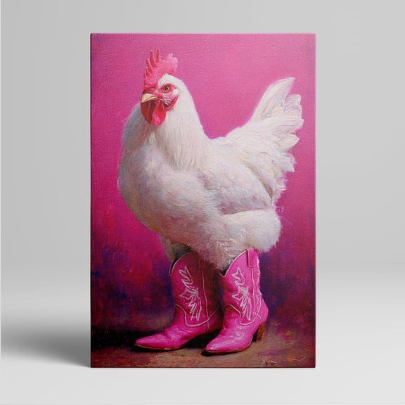 1pc Funny White Chicken in Pink Cowboy Boots Canvas Wall Art, framed Decor room hanging Wall Picture Decor for Home Gifts, living room, bathroom, bedroom, kitchen wall art decor canvas wall art
