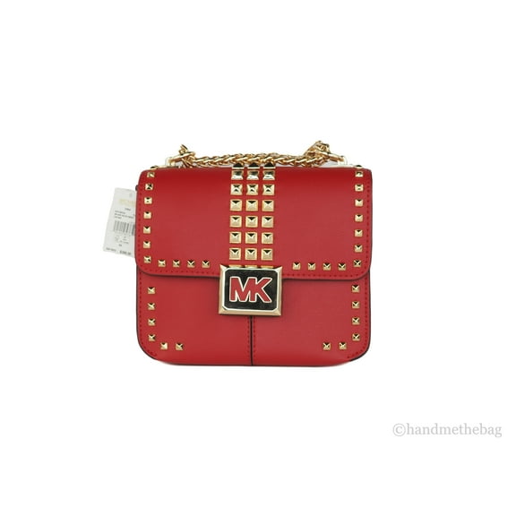 Michael Kors Sonia Small Flame Studded Leather Square Shoulder Crossbody Handbag