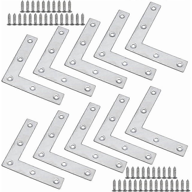 10 Pack Flat Angle Bracket 80 x 80 x 1.5mm Thicker Stainless Steel L Shaped Flat Angle Brackets for Fixing Furniture to Wood such as Table and Window