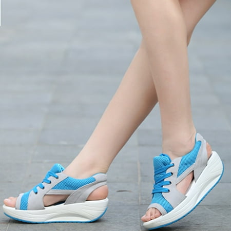 

BONIXOOM Sandals Women Comfortable Clearance Fall Lace-Up Platform Casual Fashion Walking Shoes Women Blue Size 4.5