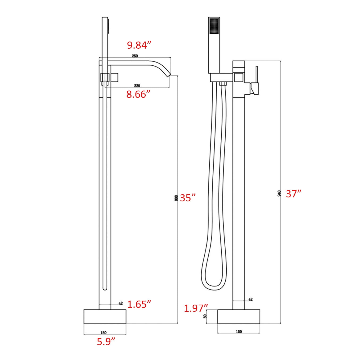 Freestanding Bathtub Faucet, Floor Mount Bathtub Faucet with 2 Water Outlet Modes, Sivwel Gooseneck Spout with Hand Shower,Stainless steel Single Handle Tub Filler