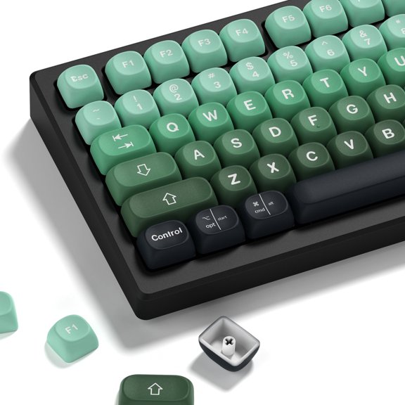 COSTOM Matcha Gradient Green PBT Keycaps, MOA Profile Cute Custom Keyboard Keycaps Janese Style 5 Side Dye Sublimation, 132 Keys Set for 60% 65% 75% 80% 100% Cherry Gateron MX Mechanical Keyboard