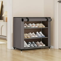 AuroraX 3 Tier Shoe Rack with Curtain Cover Small Cabinet Closed Stylish Shoe Rack Organizer Space-Saving Sturdy Gray Free Standing Corner Shoe Storage Organizer for Closet,Entryway,Door