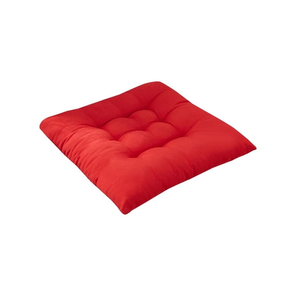 Seat Cushion for Chair, 16X16 In, Brushed Fabric, Thick Tufting, Tie Down Straps, Bright Red, Dining Room Kitchen Use, 1 Pc