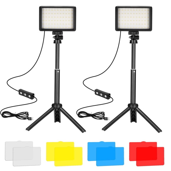 Luz de vídeo LED Ci-Fotto 5600 K regulable con trípode, paquete de 2