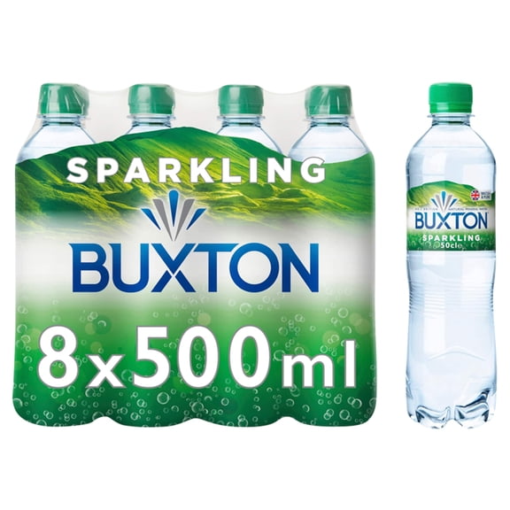 Buxton Sparkling Natural Mineral Water 8 x 500ml, Imported from Britain