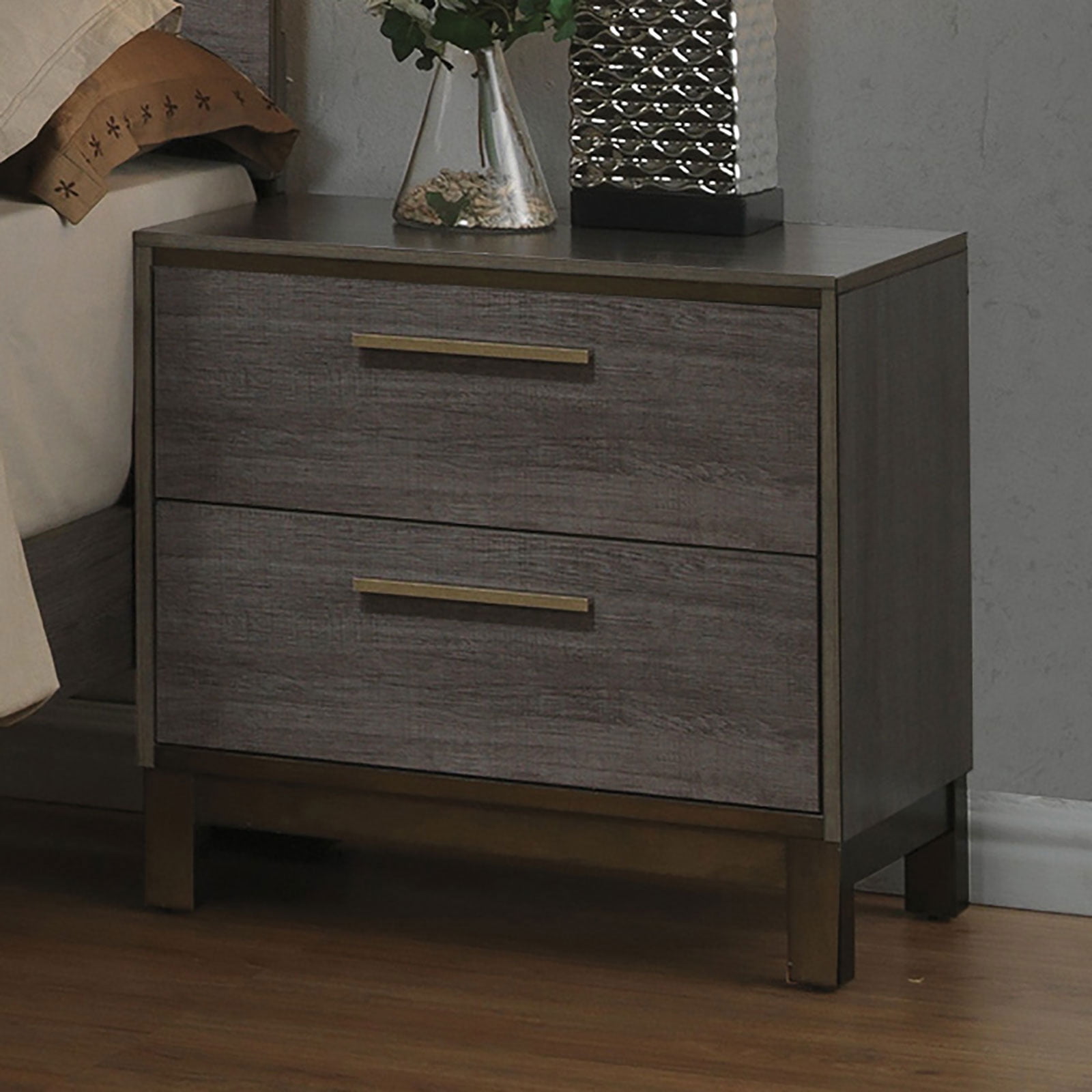 CoSoTower Contemporary 1pc Nightstand Two Tone Gray Bedroom Furniture