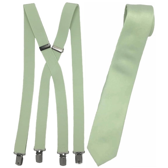 Men’s Celery Suspenders & Satin Skinny Tie Collection by Spencer J’s