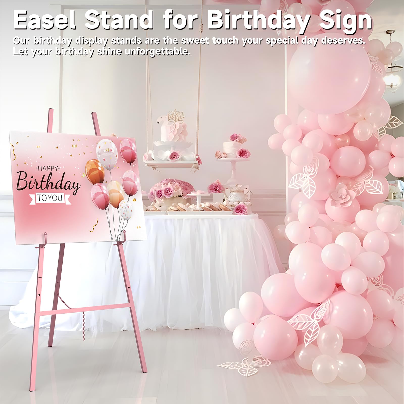 Yacona Easel Stand for Sign, Adjustable Metal Easels for Display with Adjustment Chain, Heavy Duty Poster Stand, for Wedding Sign, Poster, Painting, Displays, Rose Gold