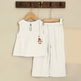 thumbnail image 4 of UngA Girls Cute Bow Crop Tank Top and Wide Leg Pants Set Two Piece Summer Outfits for Kids Toddler 3-4 Years,White, 4 of 7