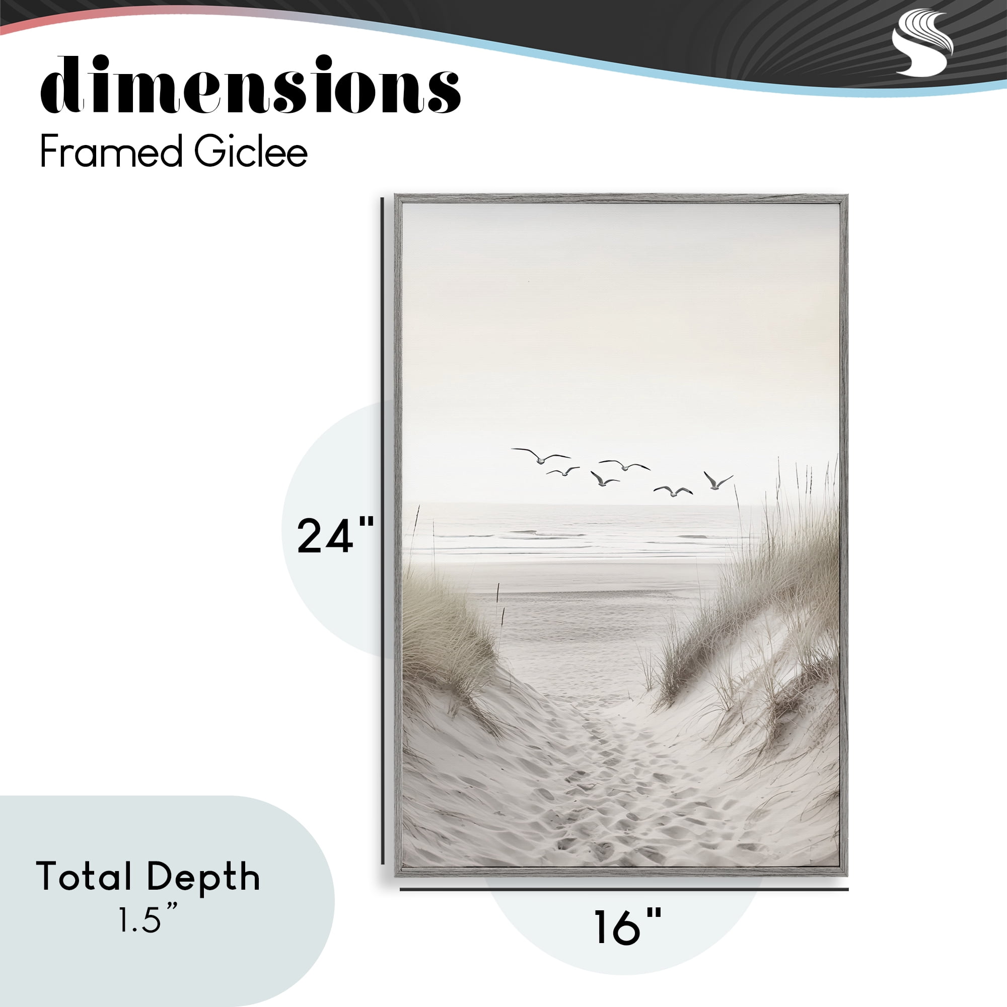 Seagulls over Sandy Footprints Gray Framed Giclee Art, design by Decent Exposures