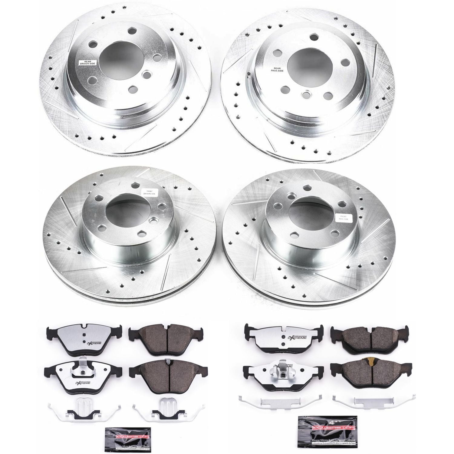 PowerStop Front and Rear Z26 Street Warrior Carbon-Fiber Ceramic Brake Pad and Drilled and Slotted Rotor Kit Fits: BMW Select Models K6074-26