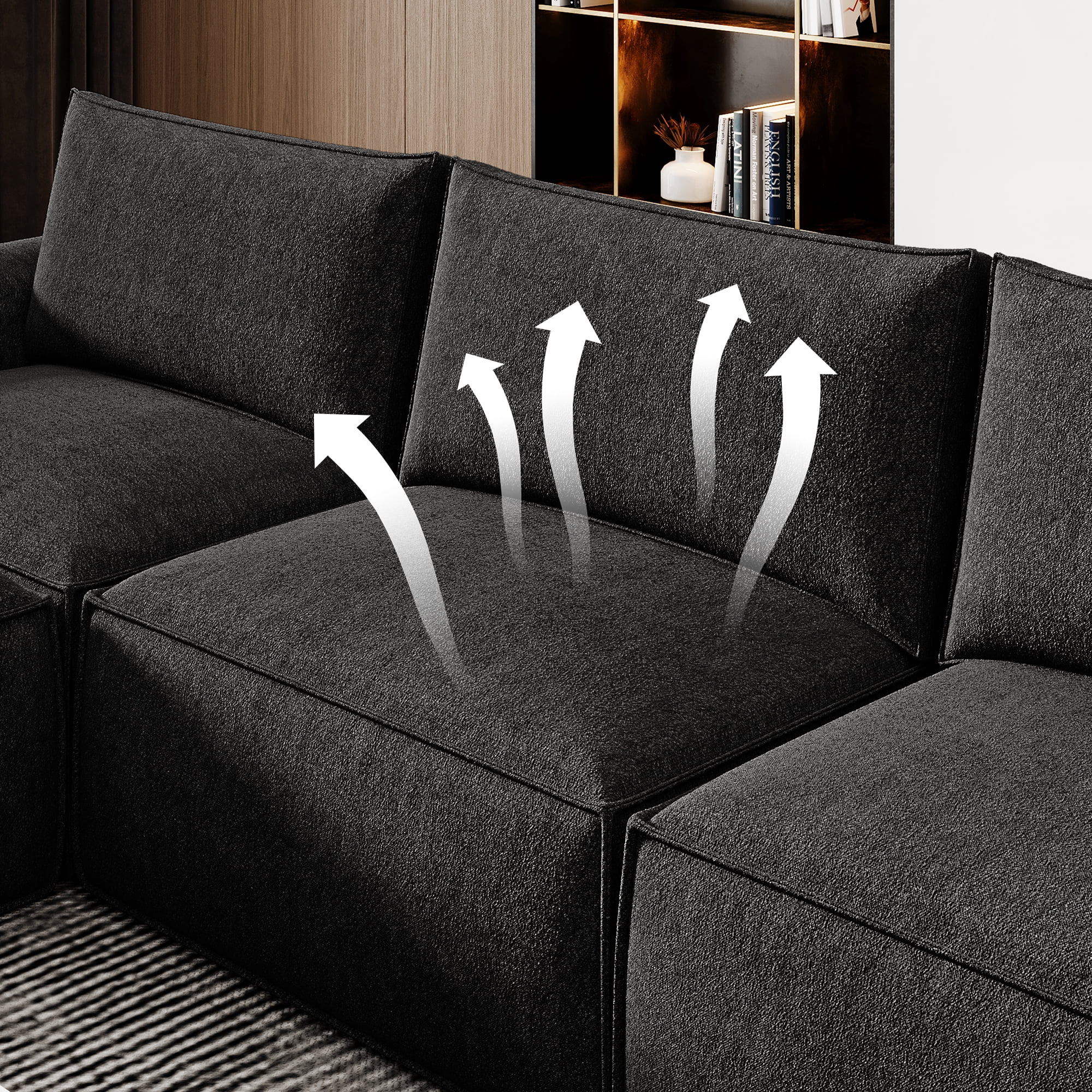 175" Oversized Boneless Couch for Living Room, Neche Modern Modular Sectional, Convertible, U Shaped, Deep Seat, Big Comfy Sofa Set with Ottoman,Black