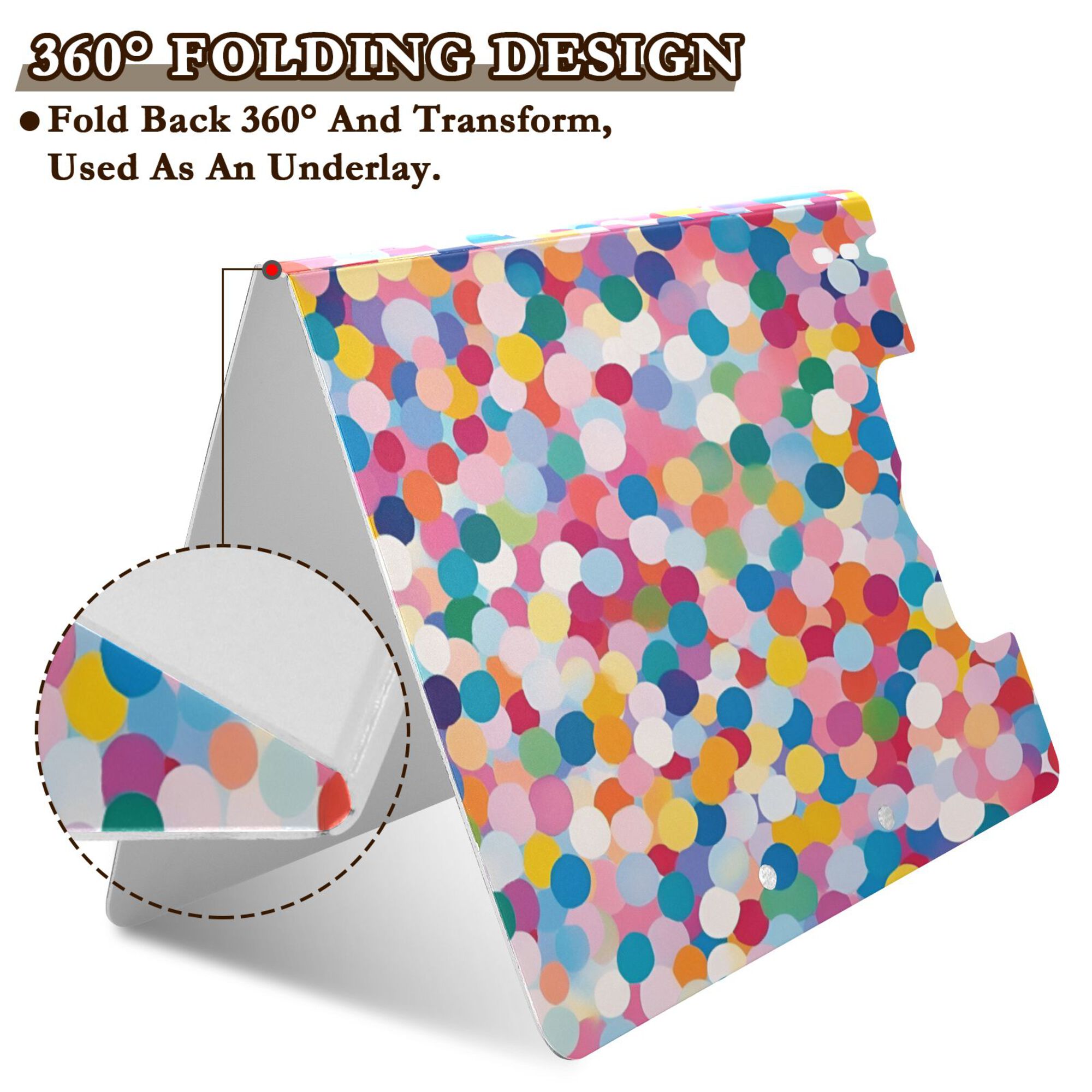 FORMRS A4 Clipboard Folder with Pen Holder Horizontal Foldable School Office Binder, Yellow Colorful Circles