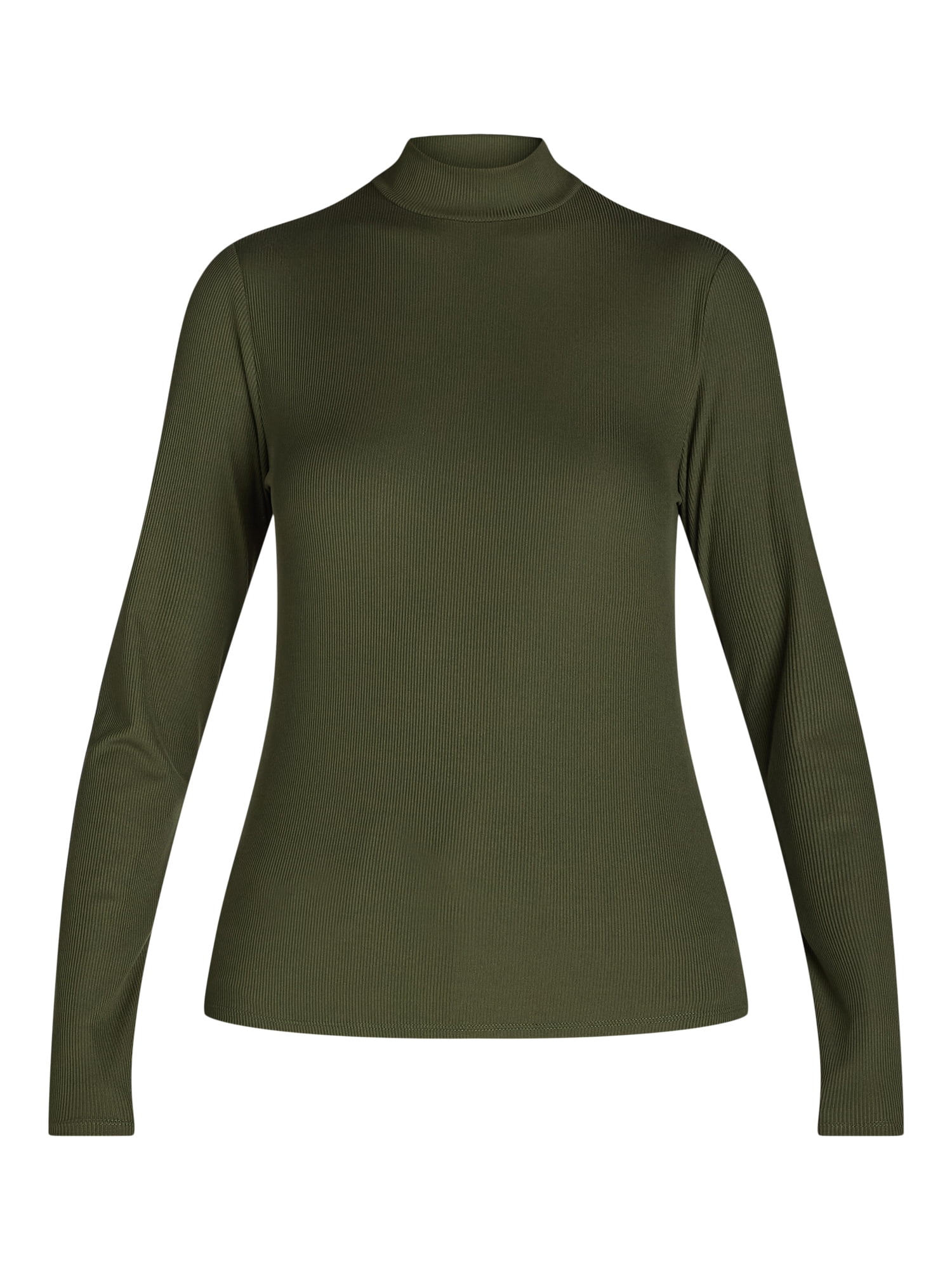 No Boundaries Ribbed Mock Neck Top with Long Sleeves, Women’s and Women’s Plus