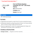 thumbnail image 2 of Front Left Window Regulator - Compatible with 1999 - 2002 Honda Odyssey 2000 2001, 2 of 2