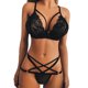 thumbnail image 1 of VISgogo Conjunto de lencería de mujer de 2 piezas, sujetador de tiras sin mangas con cuello en V de encaje transparente + traje de espalda en T con correas cruzadas para niñas, negro VISgogo moda, 1 of 9