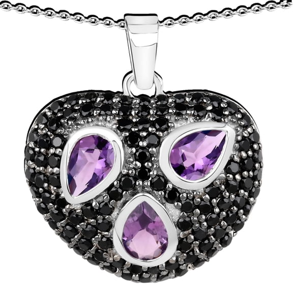 Fine Color Jewels Genuine Black Spinel Pendant in .925 Sterling Silver Black Heart Necklace 3.28 Carat Amethyst Black Gemstone Necklace August Birthstone Pendant Gift For Women