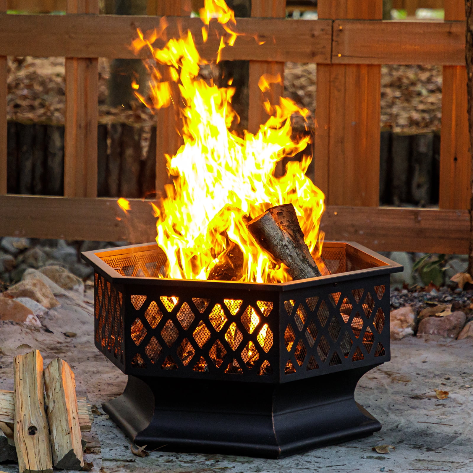 MistMo 33“ Hexagonal Outdoor Wood Burning Fire Pit