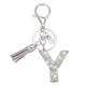 thumbnail image 1 of Llave de letra inicial Uxcell con borlas y perlas, llavero de letra Y brillante con strass y anillo para llaves para bolso, carteras, llaves de coche, taza, plata, 1 of 7