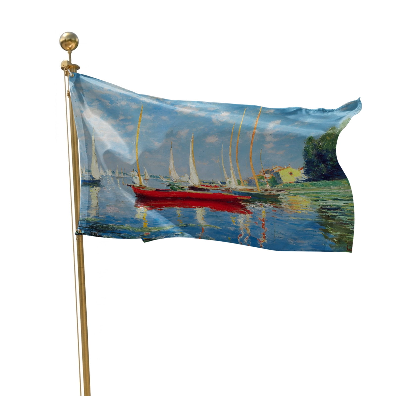 Flags for Outside 2x3 ft Blue Cloud Sky Outdoor Flags Double Sided Grommets House Banner Red Boat Coastal Oil Painting Patio Yard Flag for Outdoor Flying Party Porch Garden Decorations Indoor