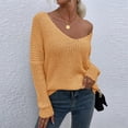 thumbnail image 4 of Dyfzdhu Women Off the Shoulder Sweater Solid Color Long Sleeve Knitted Pullover Fall Top Yellow, 4 of 9