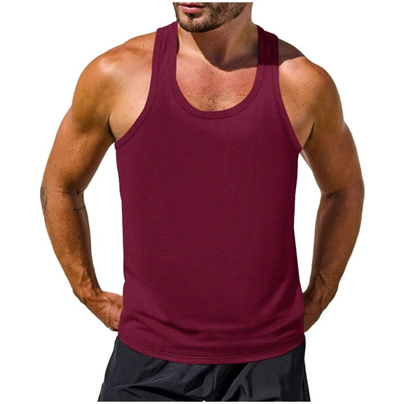 Ohufall Mens Athletic Running Tank Tops Summer Loose Breathable Workout Undershirts Fashion Casual Solid Sleeveless Round Neck Gym Sport Shirts
