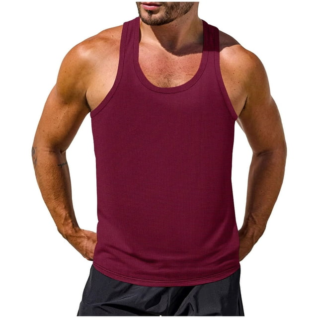 Posijego Mens Knit Tank Tops Athletic Workout Tee Sleeveless Crew Neck Muscle Beach Summer Tank Shirts