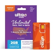 Ultra Mobile 12-Month Prepaid SIM Card Kit, Unlimited Talk and Text with 2GB Data Per Month