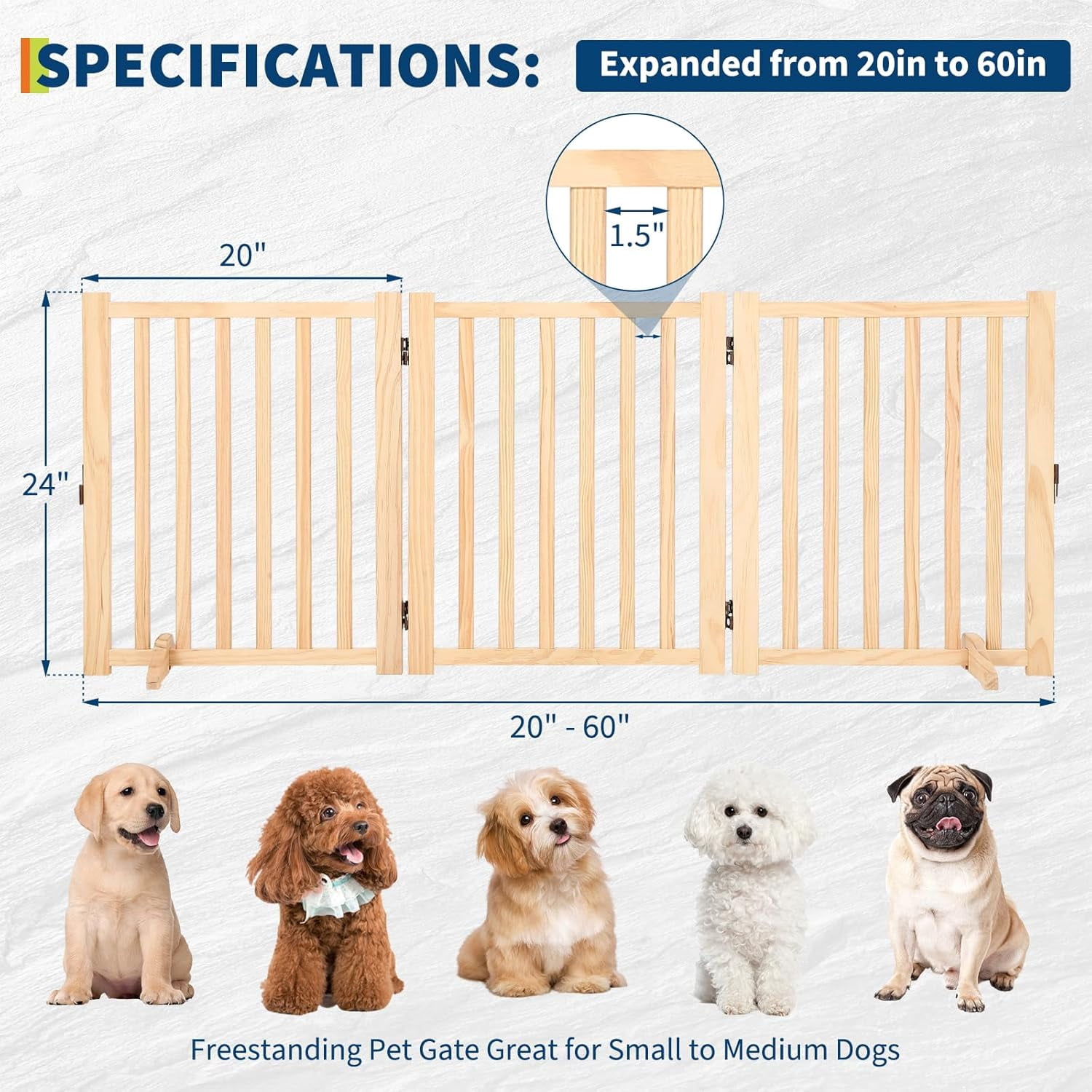 3-Piece 24" Wood Dog Door - Freestanding Pet Door with Non-Slip Pad, No Drilling Required! Hardwood Folding Door for Stairs, Kitchens, Doorways (Natural Wood)