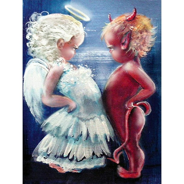 Taladro diamante pintura (DE8646) Ángel diablo punto de cruz bordado Kit 5D completo DIY 30x40cm Hugtrwg Para estrenar