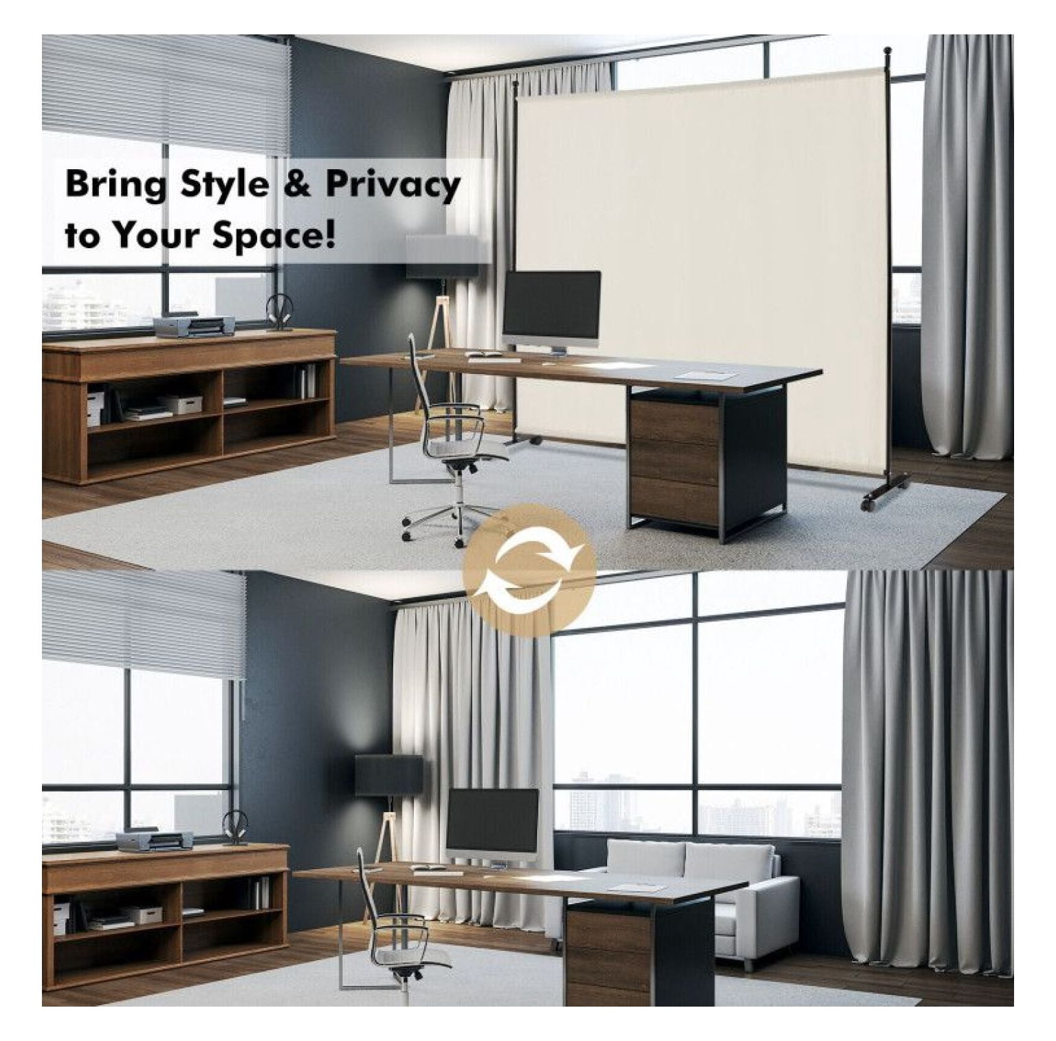 Yunken Single Panel Rolling Room Divider with Smooth Wheels, 6 Ft Tall Mobile Privacy Screen for Home & Office