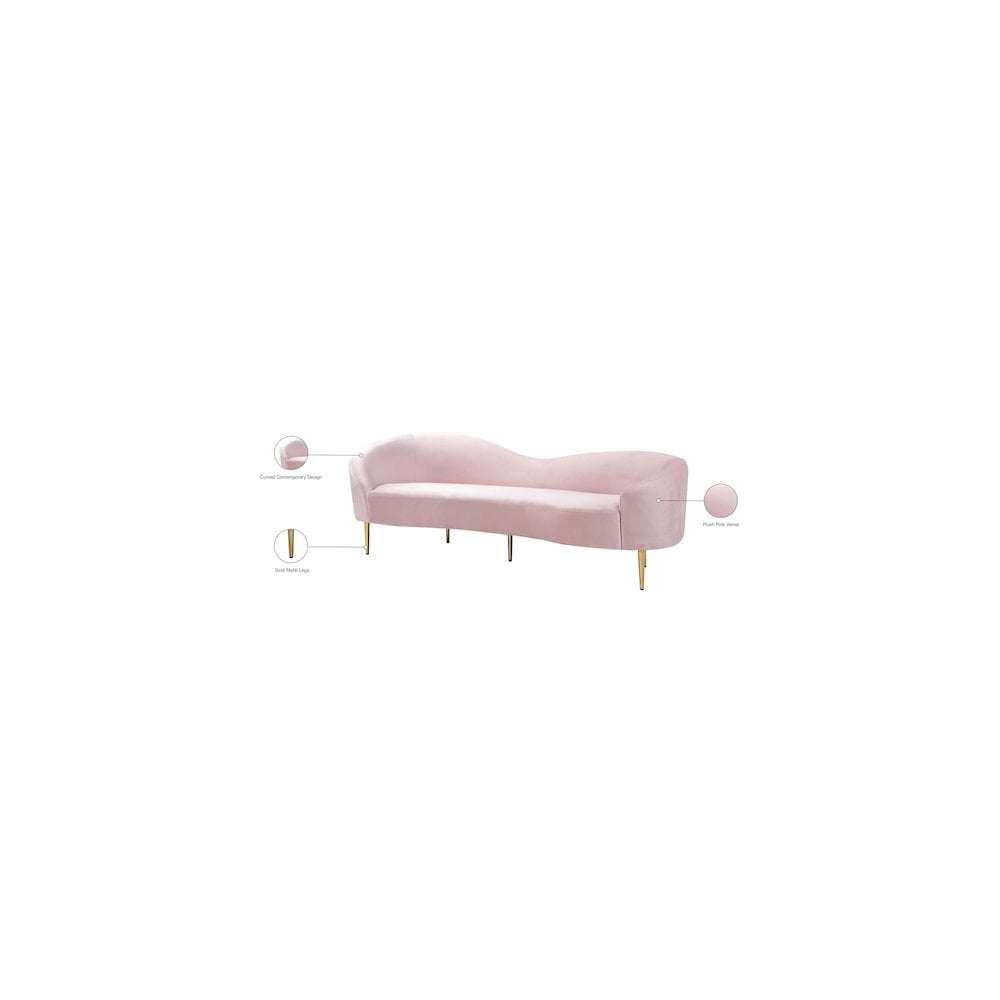 Meridian Furniture Ritz Contemporary Velvet Sofa in Pink