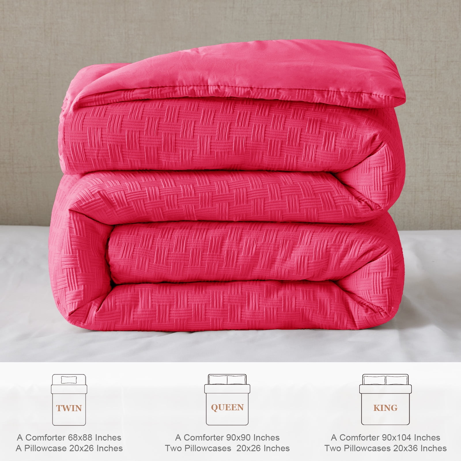 Whale Flotilla 2-Piece Jacquard Braid Ultra Soft Twin Comforter Set, Luxury Reversible Microfiber Comforters Twin Size Bedding Set with Pillowcase, Lightweight Duvet for All Seasons, Hot Pink