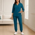 thumbnail image 4 of 3/4 Sleeve Scrubs Set for Women Nurse Uniform V-Neck Tops & Drawstring Jogger Pants with Multi Pocket Nurse Workwear Turquoise M, 4 of 4