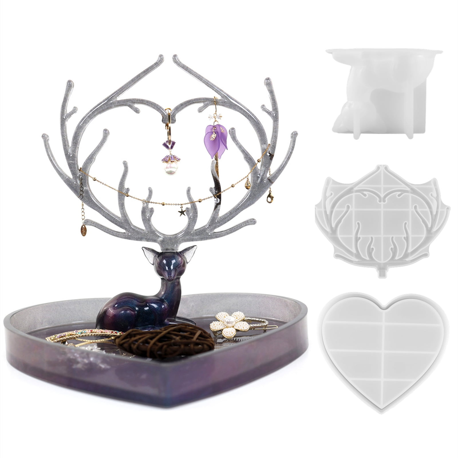 BQBQERT Silicone Resin Mold Epoxy Mold Deer Makeup Jewelry Display Tray Storage Box Mold for Resin Casting