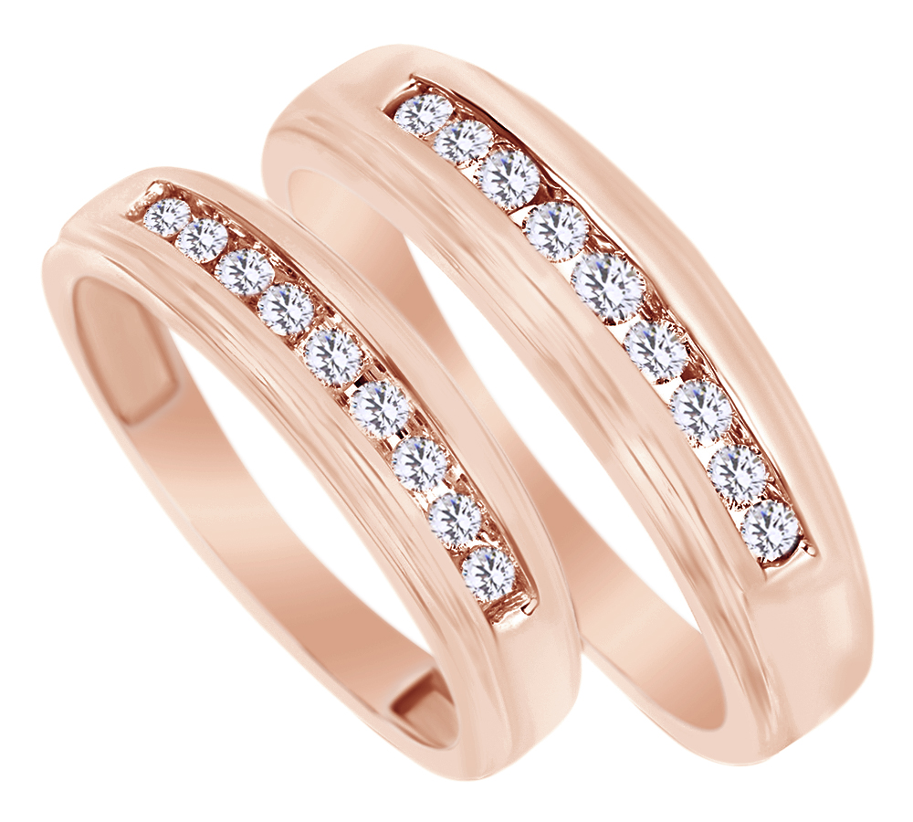 AFFY White Natural Diamond His And Hers Wedding Band Ring Set 14K Rose Gold (0.38 Cttw)