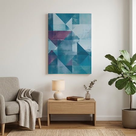 Canvas Wall Art Angled Block Canvas Art Print Abstract Minimalist Geometric Teal Gray Red Textured Pictures Wall Decor for Living Room Artwork Decorations Stretched Framed Ready to Hang 22 x28