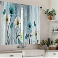 thumbnail image 3 of Farmhouse Flower Vintage Kitchen Curtains 27.5W X 39L Inch 2 Panel Rod Pocket Blue Floral Wooden Teal Aqua Daisy Country Retro Spring Small Short Cafe Tier Curtains Drapes Bathroom Home Decor, 3 of 6