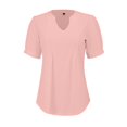 thumbnail image 5 of Pink Womens Summer Tops Womens V Neck Tops Puff Short Sleeve T Shirt Pleated Floral Printed Tunic Blouse Shirts Shirts for Women, 5 of 6