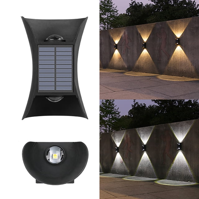Aplique solar de pared | Aplique exterior con iluminación hacia arriba y hacia abajo | Lámpara solar impermeable IP65 para porche, jardín, camino y patio | Iluminación exterior moderna para el hogar