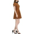 thumbnail image 4 of MODA NOVA Junior's Peter Pan Collar Puff Sleeves Above Knee Plaid Grid Dress, 4 of 6