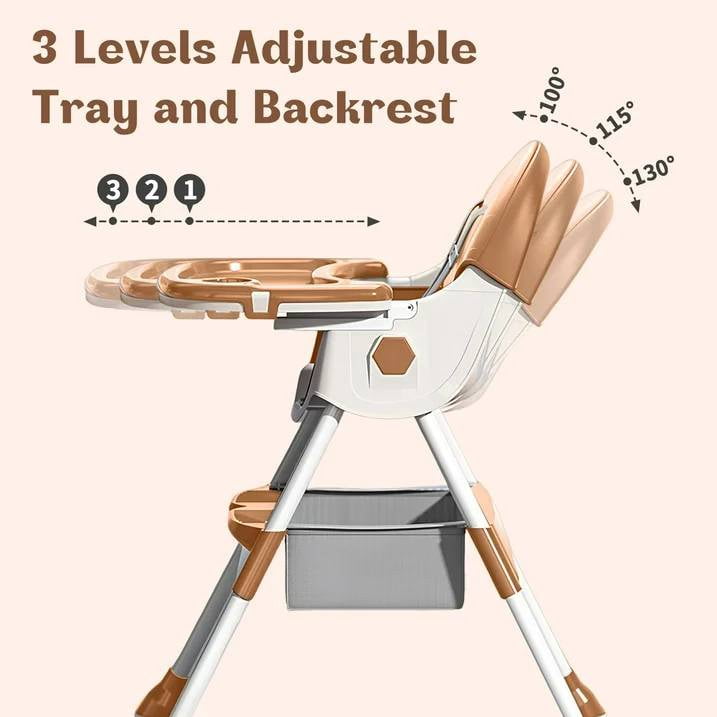 JieC Baby High Chair, 4 in 1 Convertible Highchair for Babies & Toddlers, Double Tray Dining Chair with 5-Point Harness & Silent Wheel,Brown